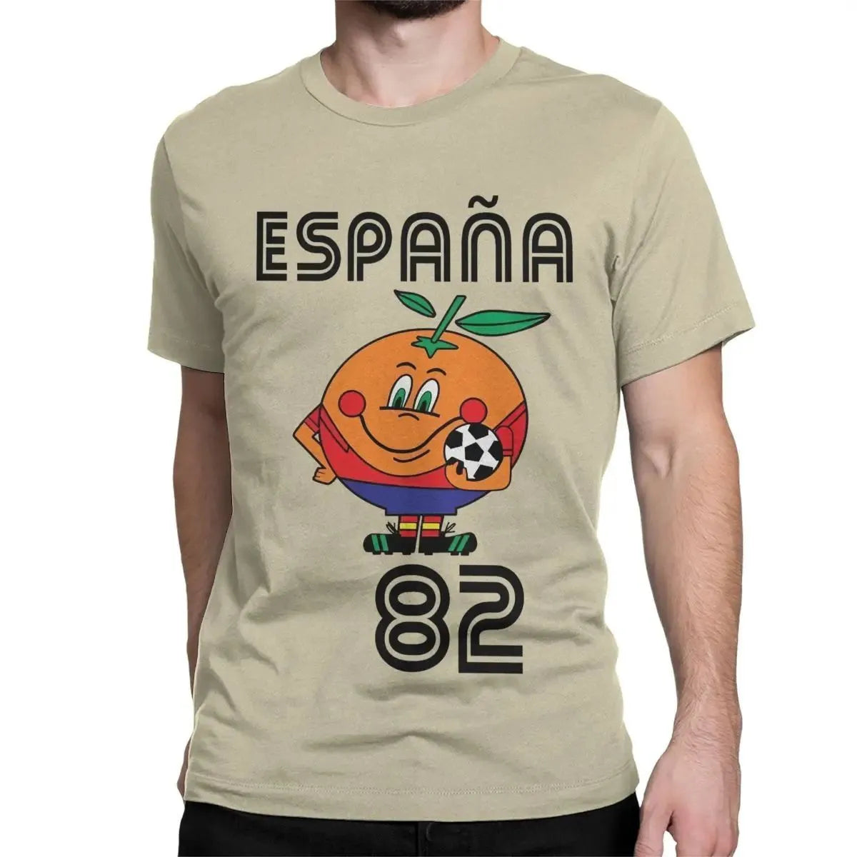 T-shirt homme football rétro — mascotte espagnole 1982, col rond