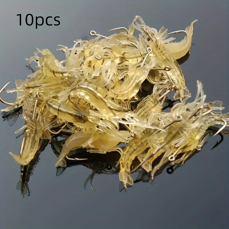 5/10/20 pièces Goture crevette leurres doux crevette leurres de pêche pour eau douce eau salée lumineux crevette appât ensemble avec crochet pointu perle