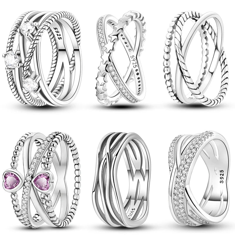 925 Sterling Silver Rings, Intertwined Line, Zircon Geometric Coiled Rings, Romantic Engagement, Wedding, Valentine's Day, Fine Jewelry, Gift