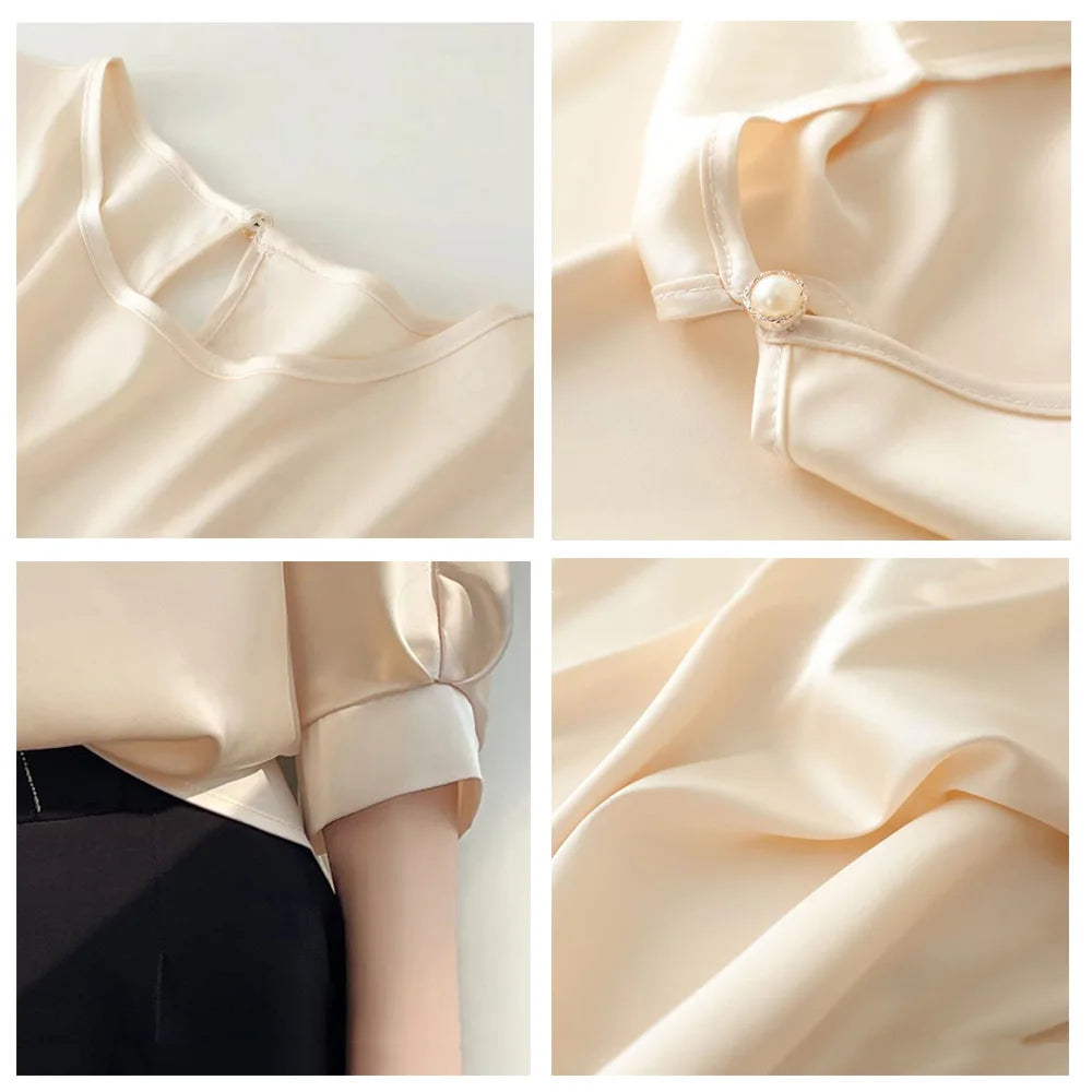 Nouveauté 2026 – T-shirt basique en satin de soie à manches courtes pour femme, col rond, coupe décontractée et légère, chemisier ample pour femme