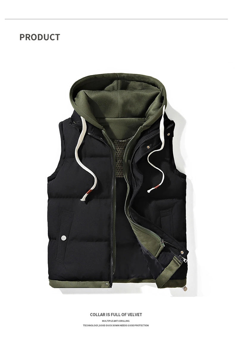 Chaqueta de invierno con capucha para hombre, abrigo de plumón de algodón, chaleco grueso, chaleco cálido, abrigo casual