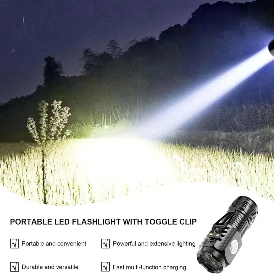 Lampe de poche LED Rechargeable à lumière forte, multifonctionnelle pour longue portée, Mini lampe de poche Portable pour l'extérieur et la maison, lumière à Clip pour capuchon