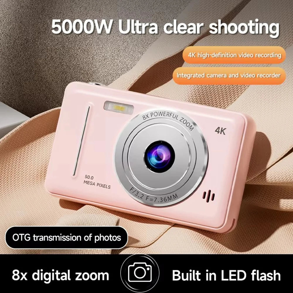 Cámara digital 4k retro CCD, cámara portátil, 50 millones de píxeles, enfoque automático, cámara de nivel de entrada, cámara dual, flash LED, cámara para estudiantes