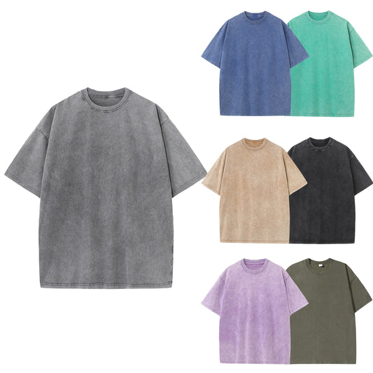 Camiseta de verano para hombre, 100% algodón, retro, hombro caído, color liso, holgada, informal, transpirable, casual