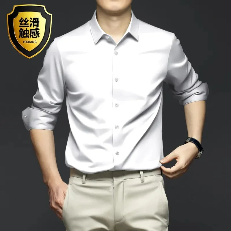 Men's Long Sleeve Shirt, Wrinkle-Resistant Business Attire, Non-Iron, Premium Casual Professional Suit, White Shirt, S-5XL