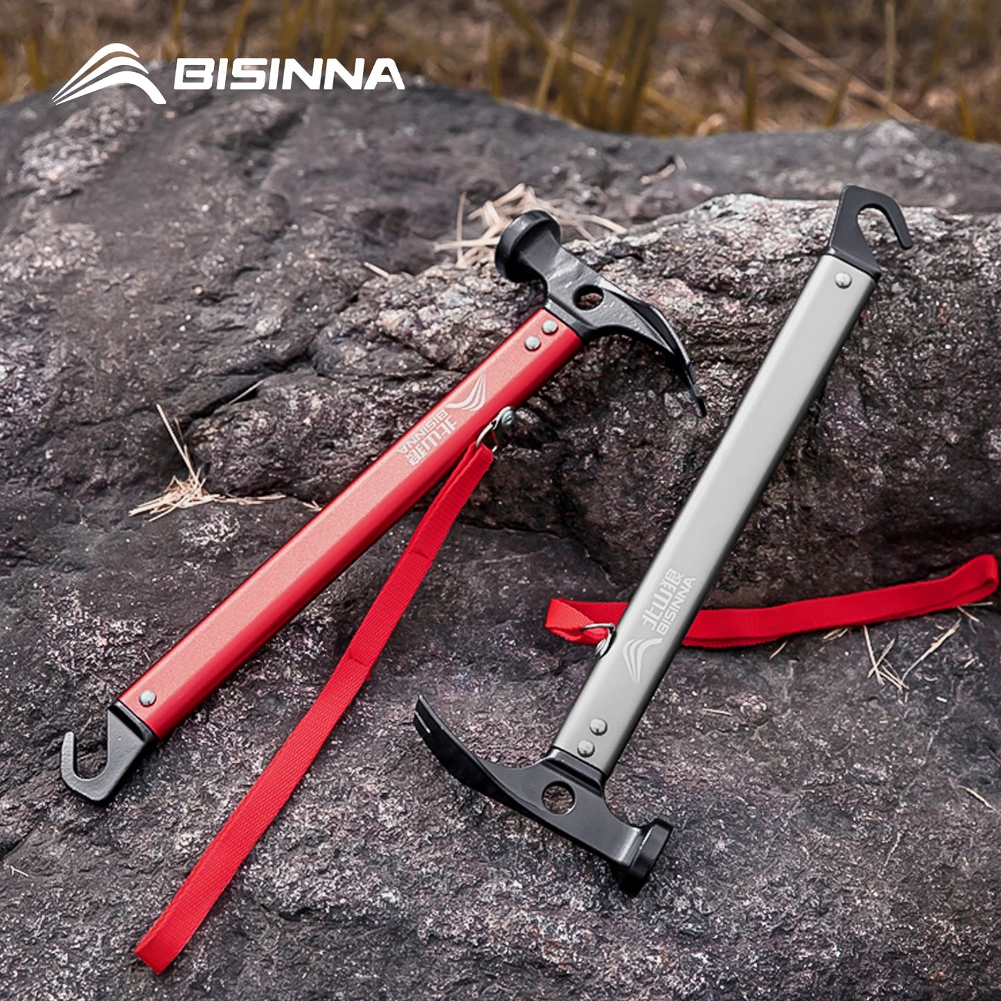 BISINNA-Marteau de camping multifonctionnel, piquets de tente d'extérieur, multi-outil avec poignée en alliage d'aluminium, fournitures de camping ultralégères