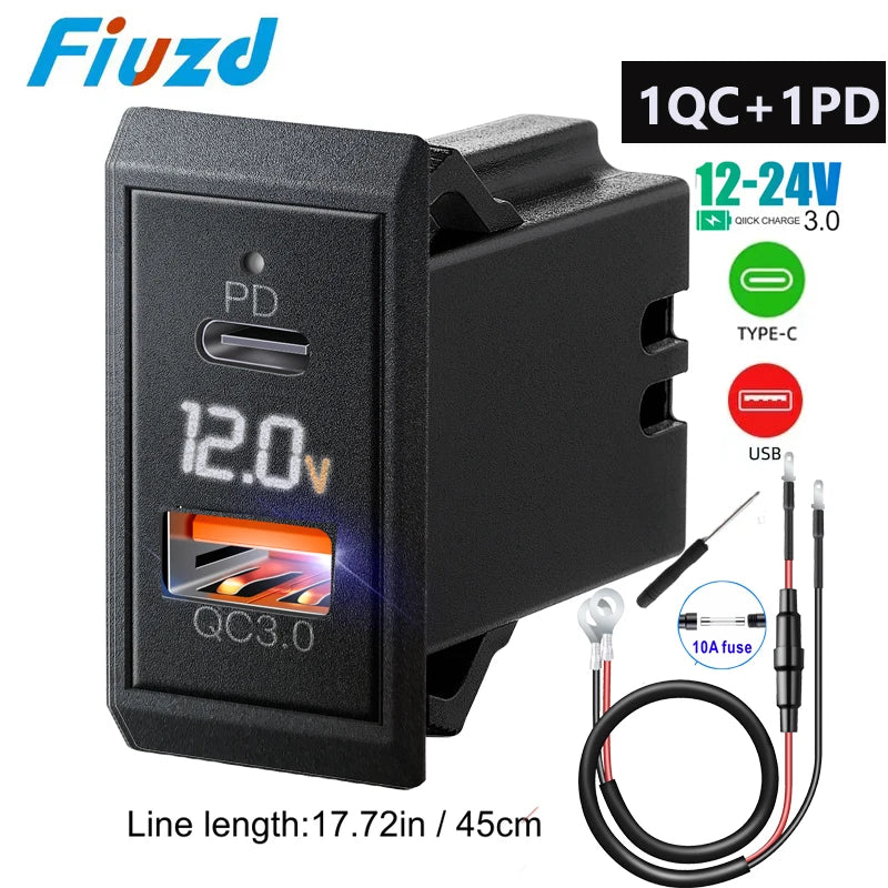 Affichage de tension LED à charge rapide pour camion 12V/24V moto RV bateau marin QC PD 3.0 chargeur de voiture chargeur de téléphone portable automatique