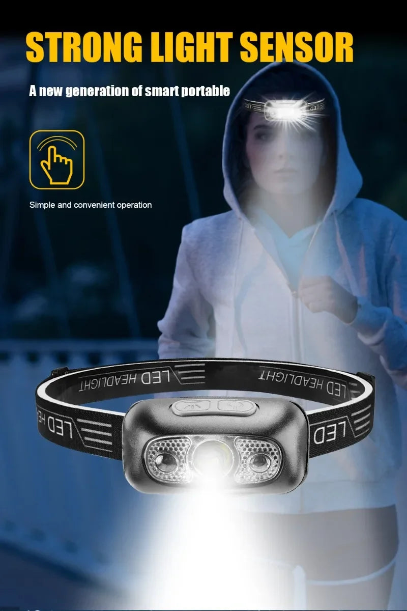 Capteur de mouvement phare Rechargeable lampe de poche LED phares Ultra lumineux lampe frontale de pêche Led front lampe frontale lampes de poche