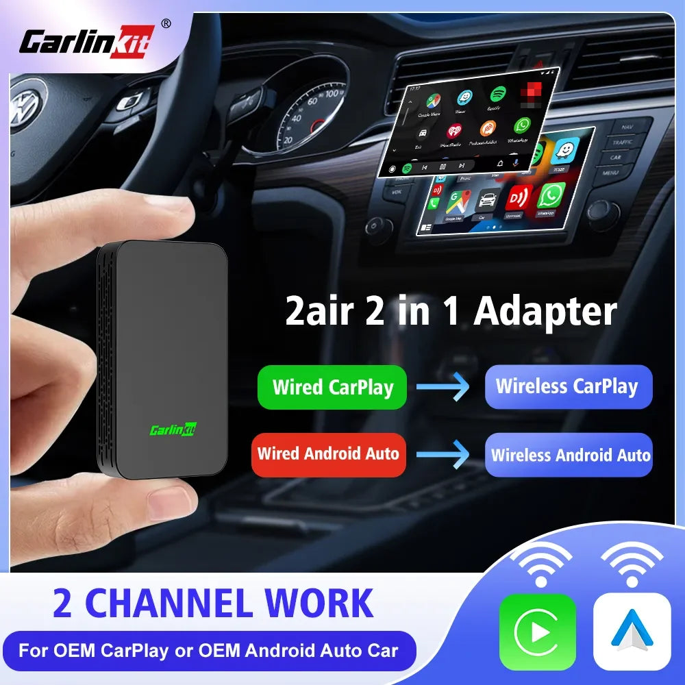 Carlinkit 5 2air Mini Ultra Wireless CarPlay Android Auto Wireless Box 2-in-1 Adapter 2 Channels Work Waze Spotify 5.8Ghz WiFi GPS