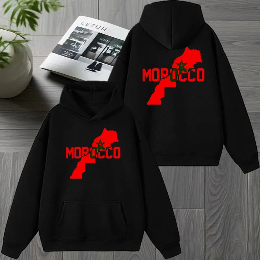 Otoño invierno Marruecos Harajuku Novedad sudadera con capucha negra de doble cara para hombre y mujer, forro polar, jersey informal, moda unisex