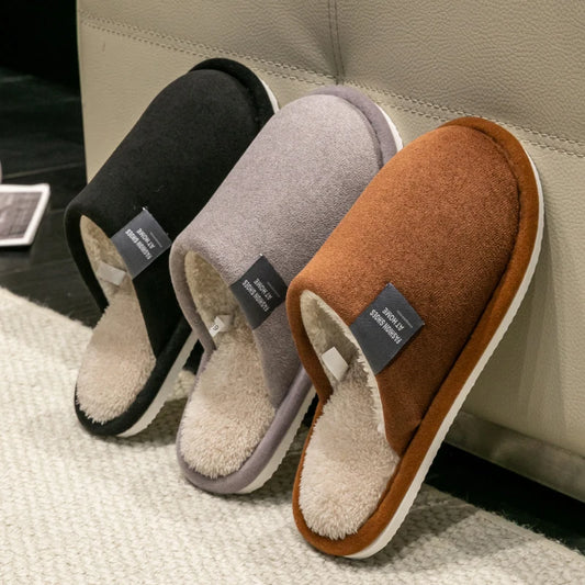 Pantuflas cálidas de invierno para hombre, zapatos antideslizantes suaves y cómodos de tacón plano para casa, pantuflas de felpa para dormitorio, zapatos de mujer para casa.