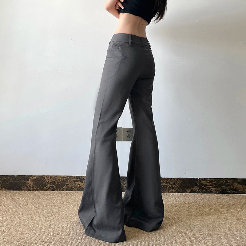 Pantalon de costume basique ajusté pour femme, tenue de bureau, couleur unie, Y2K, élégant, mode, taille basse, évasé, automne et printemps, 2025