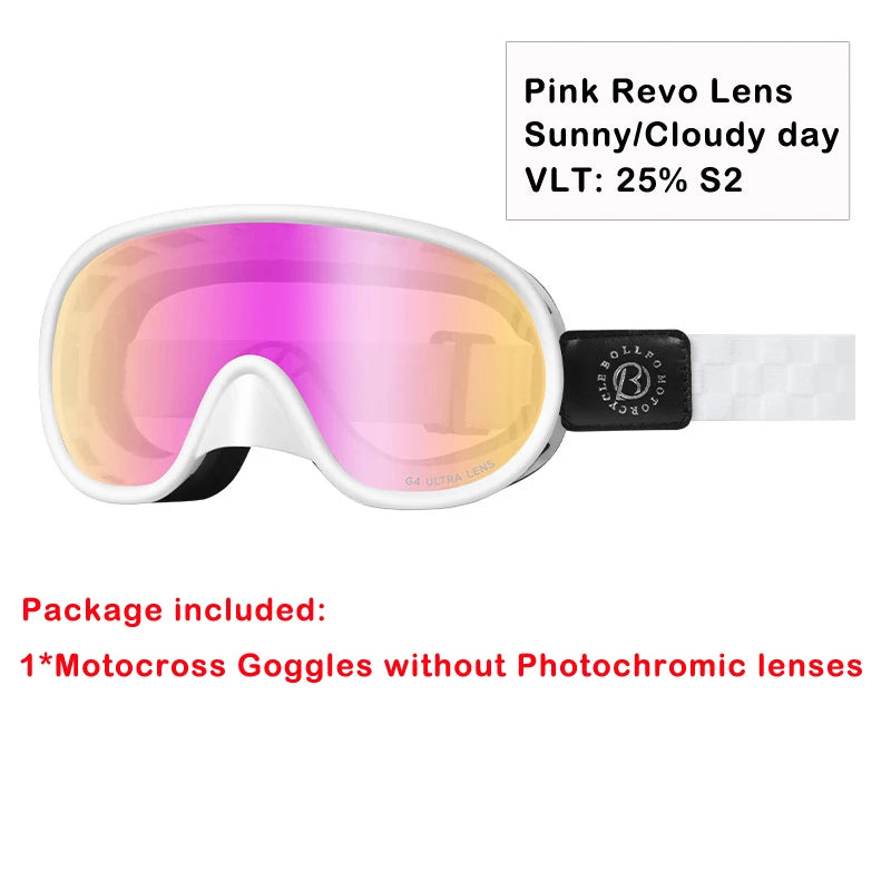 BOLLFO Vintage Photochromic Motorcycle Goggles Motocross Riding Gear UV400 Anti-Fog Ski Snowmobile Snowboard Goggles