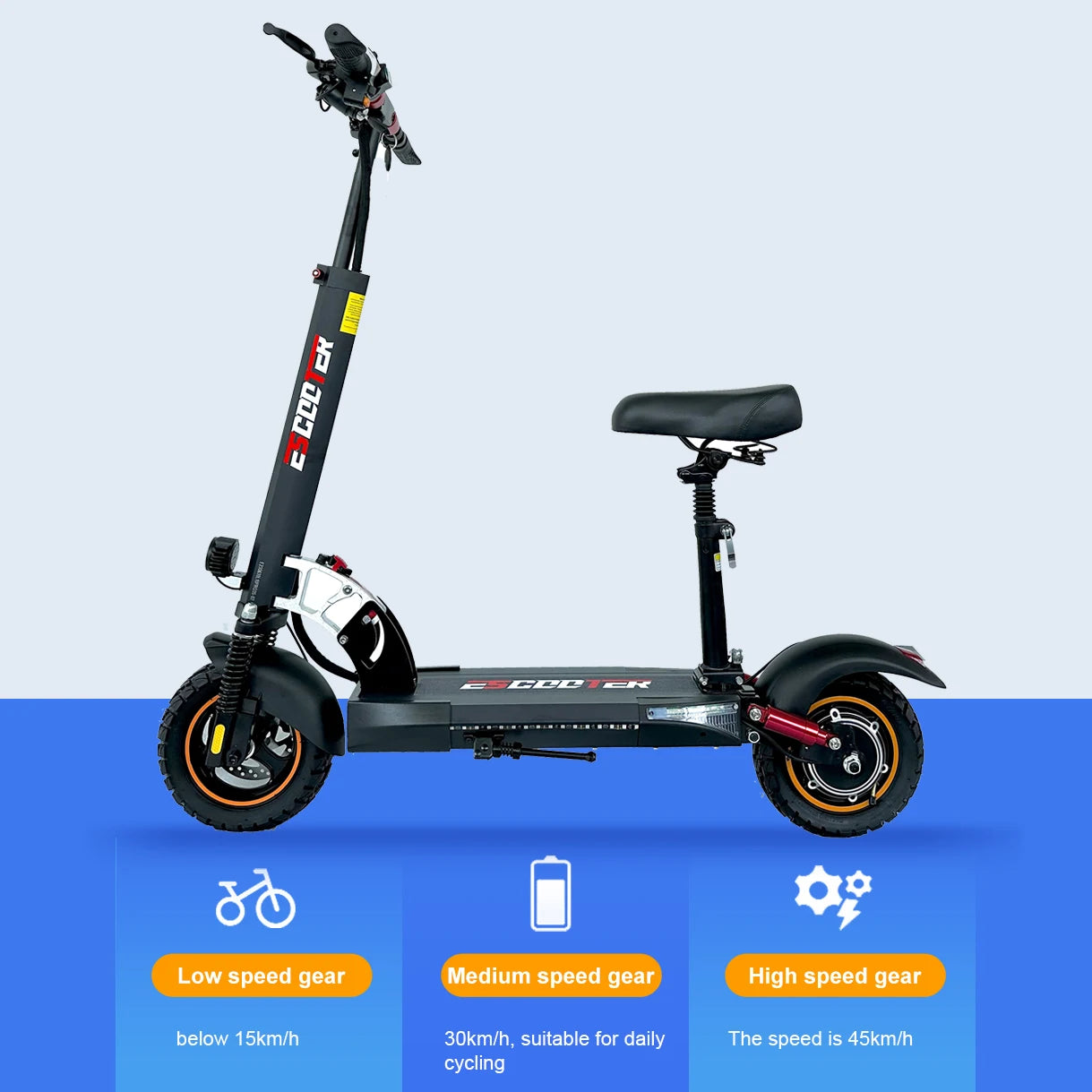Patinete eléctrico con neumáticos todoterreno, patinete eléctrico, 10 pulgadas, 45 km/h, 45 km, autonomía 55 km, 13 Ah, 15 Ah, 800 W
