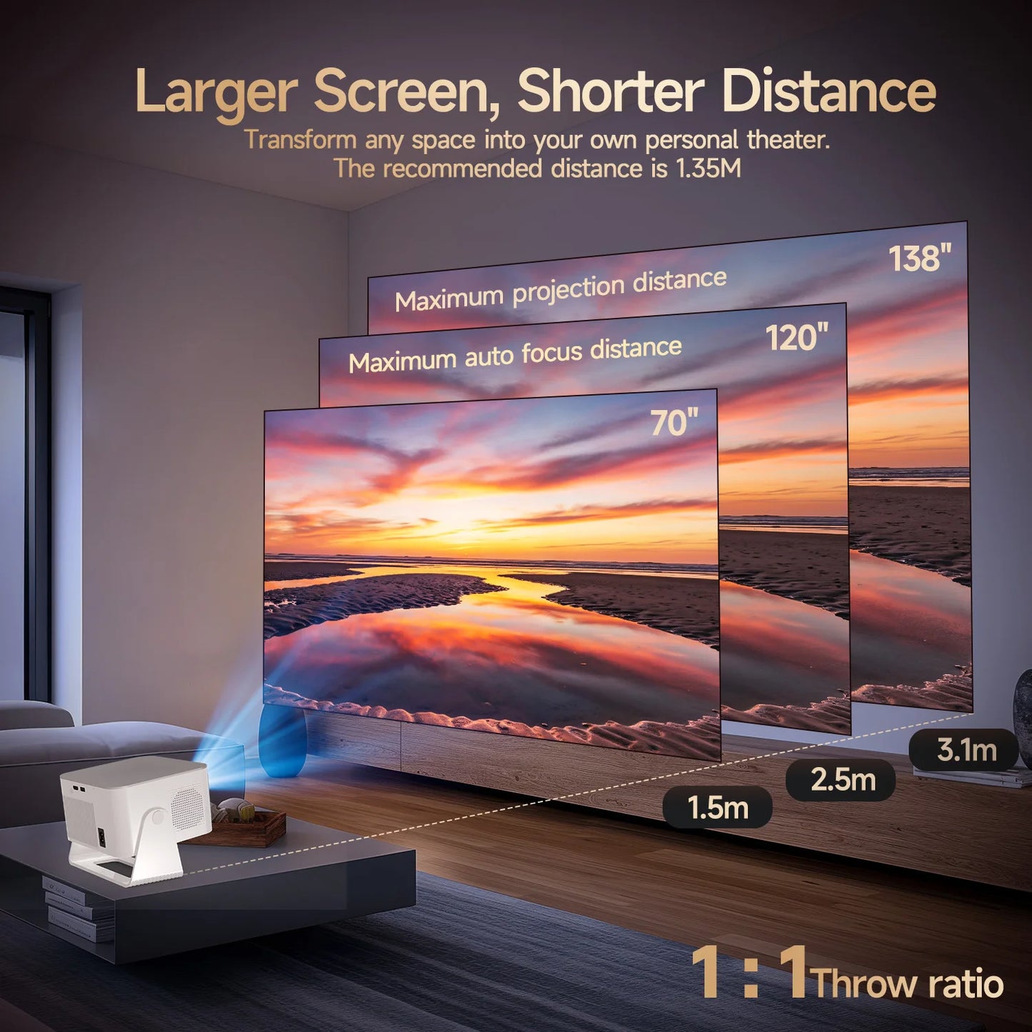 Magcubic - Android14 4K Auto Focus Projector, 900ANSI Native 8K 1080P HY350Max with Wifi6 BT5.4 16G Allwinner H726, Outdoor Portable
