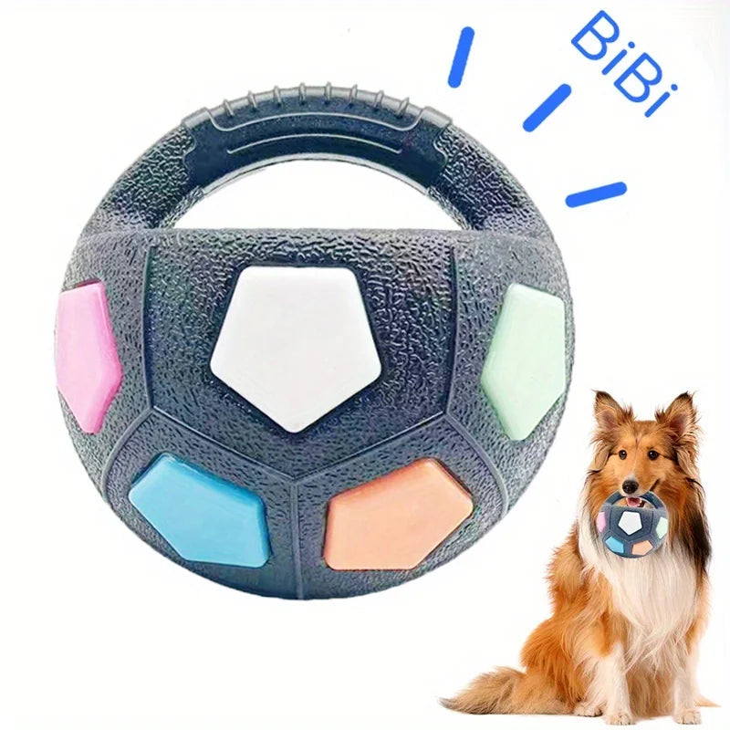 Jouet Chien Ballon de Football Vocal TPR — Poignée de Lancer, Interactif & Durable