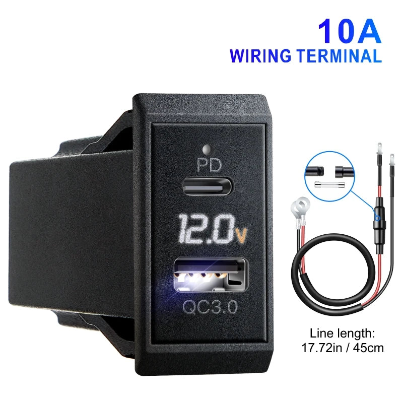 Affichage de tension LED à charge rapide pour camion 12V/24V moto RV bateau marin QC PD 3.0 chargeur de voiture chargeur de téléphone portable automatique