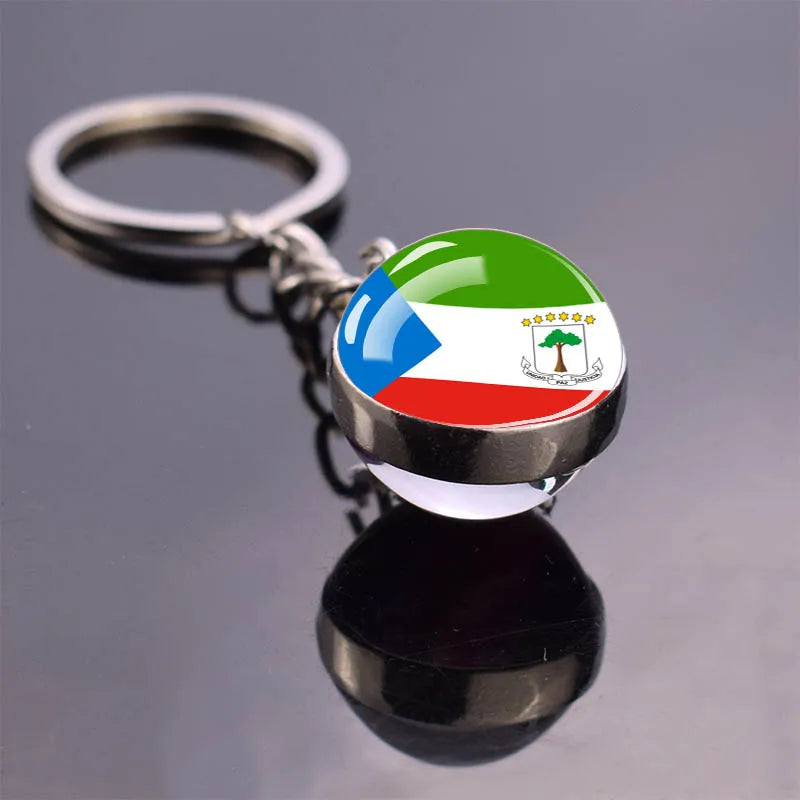 African Flag Keychain, Algeria, Somalia, Tunisia, Morocco, Egypt, National Flag, Double-sided Glass Ball Pendant, Gift