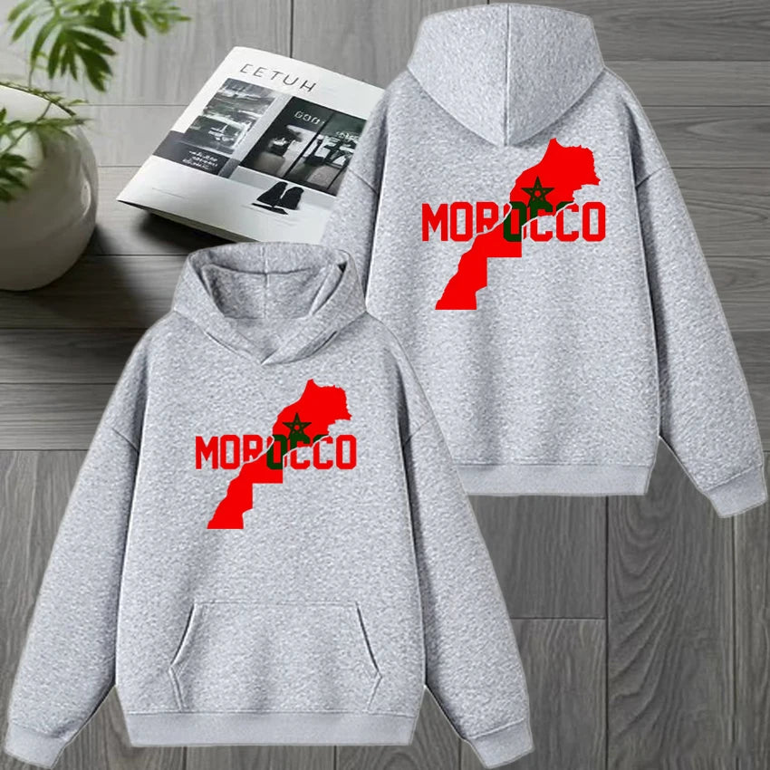 Otoño invierno Marruecos Harajuku Novedad sudadera con capucha negra de doble cara para hombre y mujer, forro polar, jersey informal, moda unisex