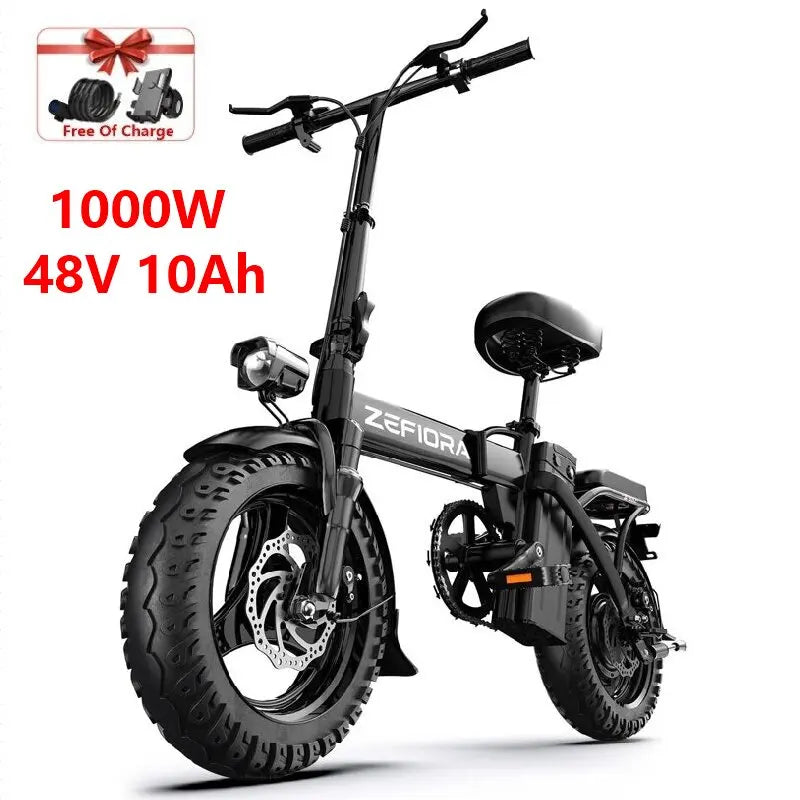 【Brand+】Adult Electric Bike 1000w, 48v, Aluminum Alloy, 14 inch, Electric Bicycle, Adjustable Front Brake, Seat, for Cycling, Electric Bike