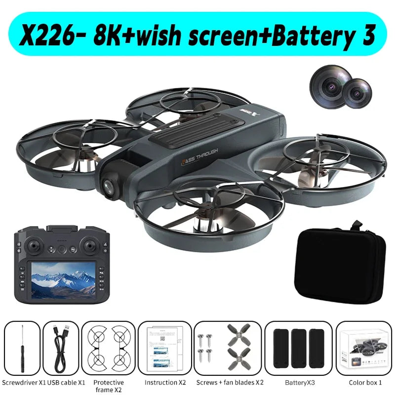 Mini dron profesional 4K Lenovo X226/X226VR, helicóptero teledirigido, avión RC, dron con pantalla, cuadricóptero, juguete de regalo para niños