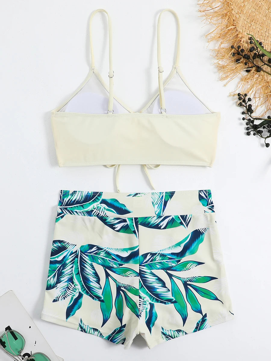 Maillots de bain femme 2026 : Bikinis short à cordon de serrage devant, taille haute, pour la natation et la plage