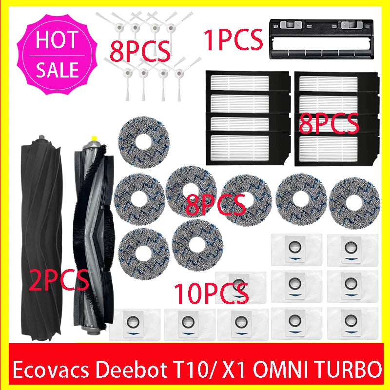 Ecovacs Deebot X1 OMNI / T10 OMNI Robot Vacuum Cleaner Spare Parts, Rubber/Side Brush, Cover, Hepa Filter, Mop Cloth, Dust Bag