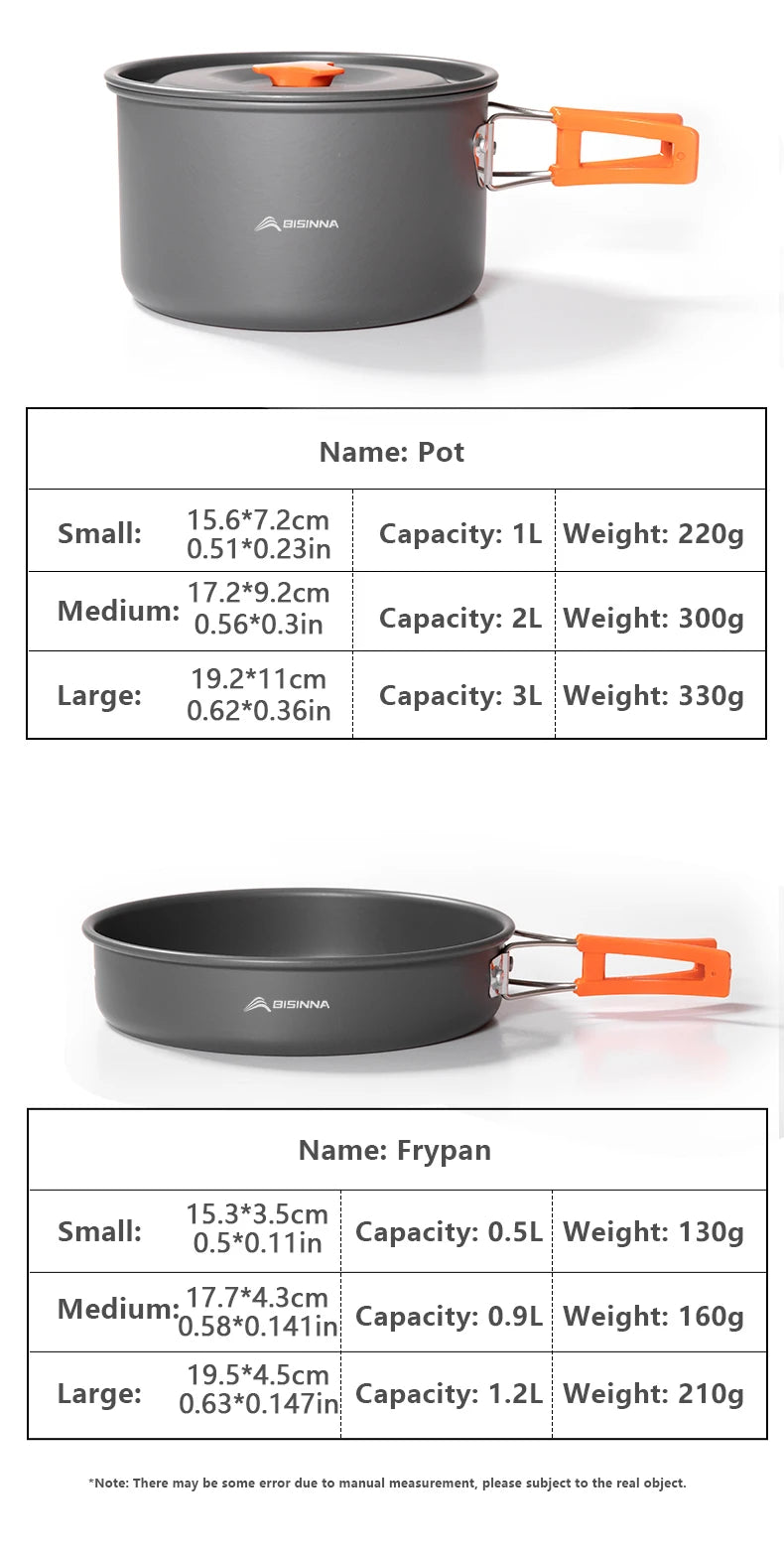 BISINNA – ustensiles de cuisine de Camping en alliage d'aluminium, bouilloire à eau, casserole, ensemble de cuisine pour voyage, randonnée, pique-nique, barbecue