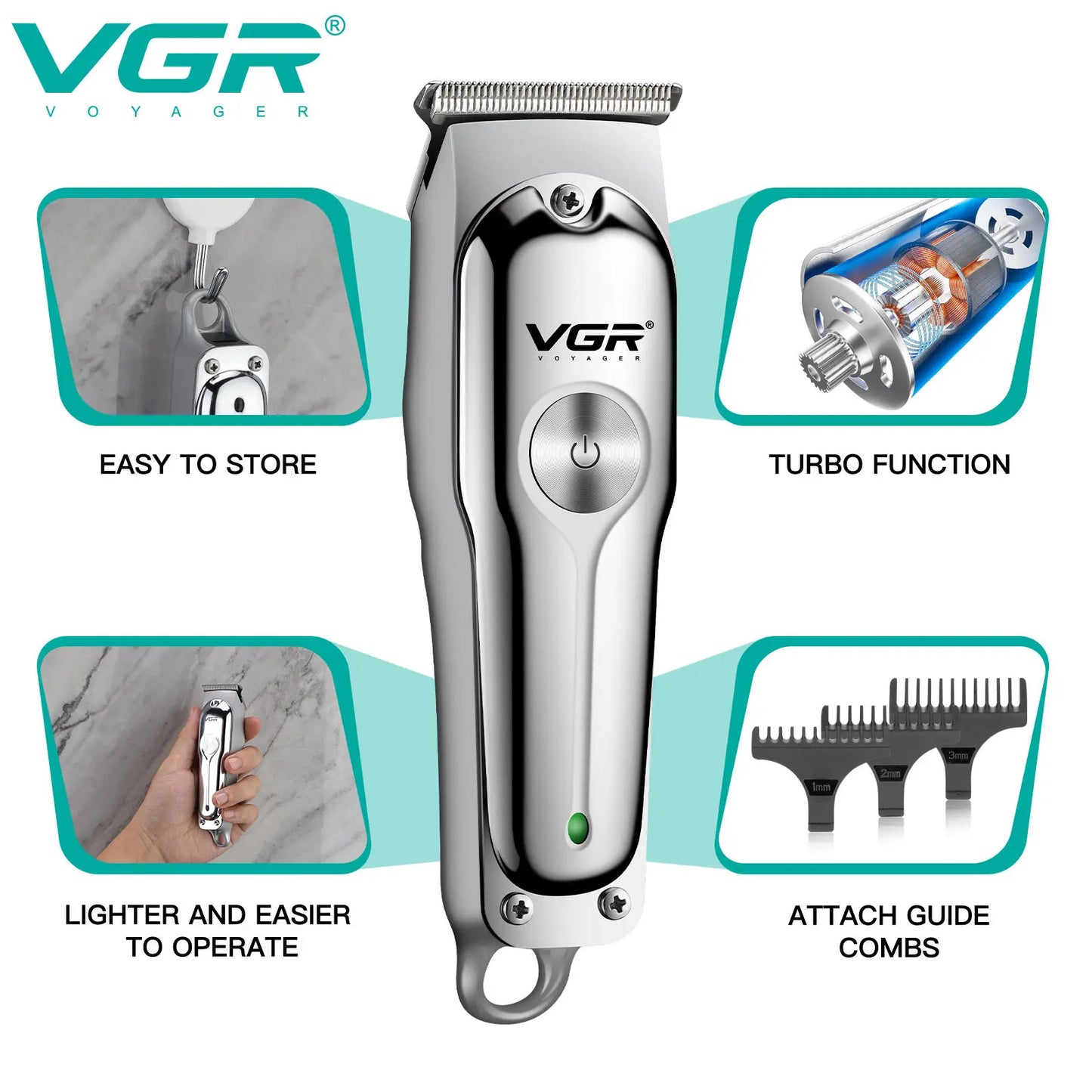 Tondeuse à cheveux professionnelle sans fil pour homme — machine portable, lame en T