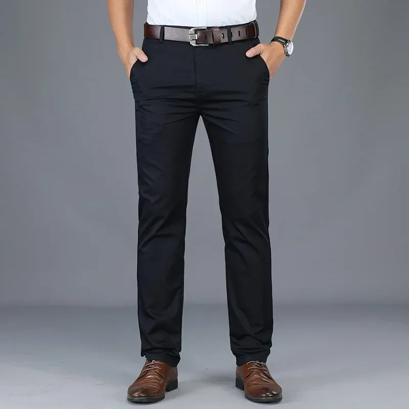 Pantalon de costume mince pour homme — affaires, décontracté, coton, vert, noir, kaki, tailles 30-40