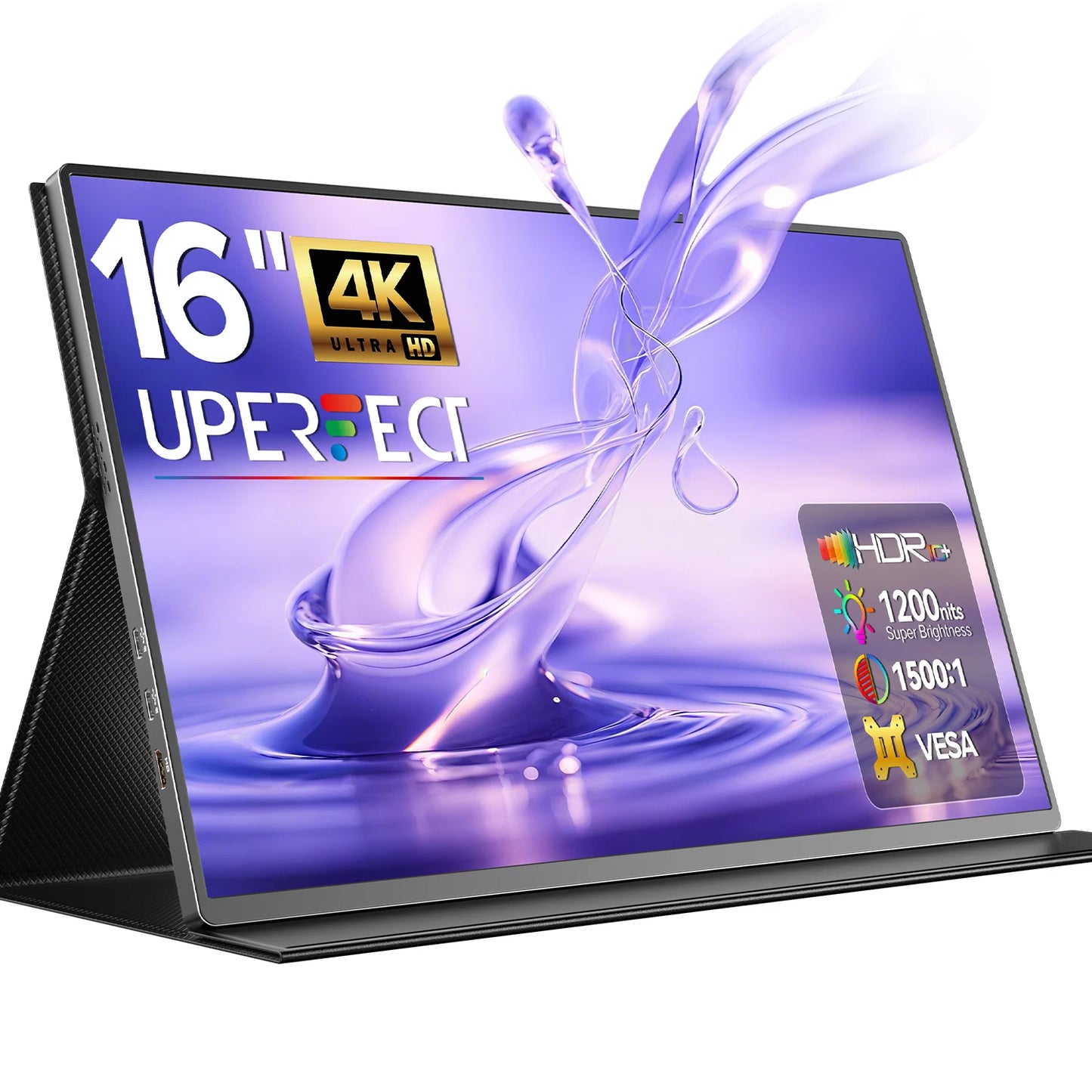 UPERFECT 4K 16-inch 3840 x 2400 IPS Portable Monitor for Laptop, 1200 nits Extended Display, USB C, HDMI, Gaming PC Computer, with Speakers and Smart Cover, Travel Monitor for PC