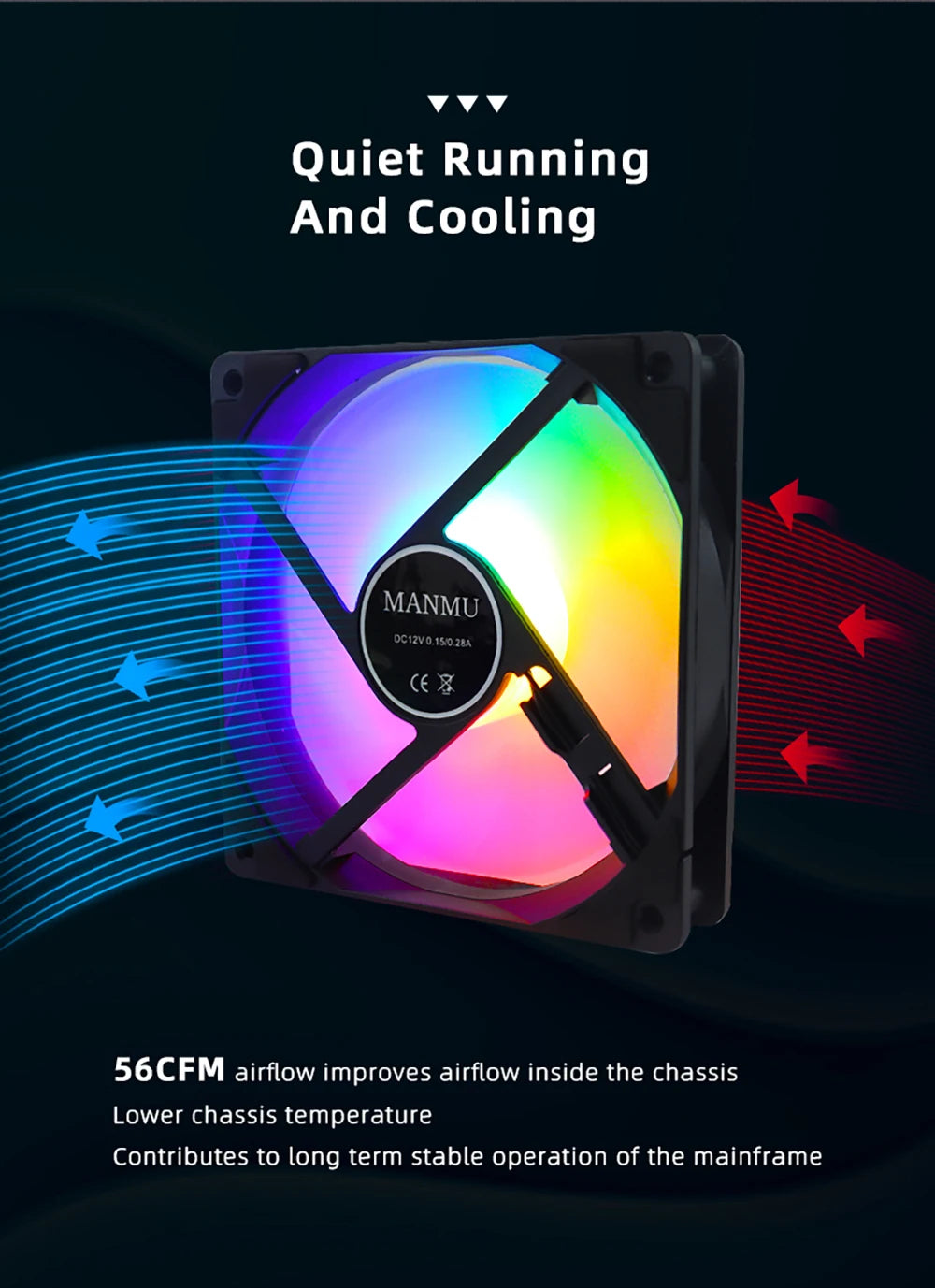 Manmu Fetival Pormotion 120mm ventilateur d'ordinateur arc-en-ciel RGB/ventilateur de PC de jeu à haute performance de refroidissement