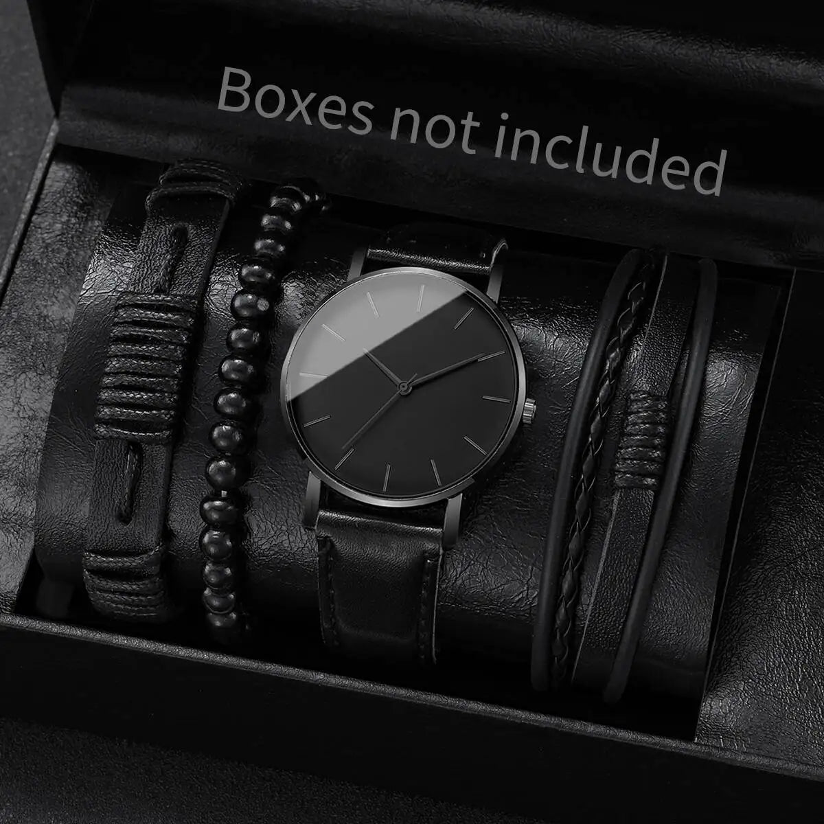 Montres Homme Tendance Ville — Cuir Quartz Vintage Ensemble Bracelets 4-5 Pièces