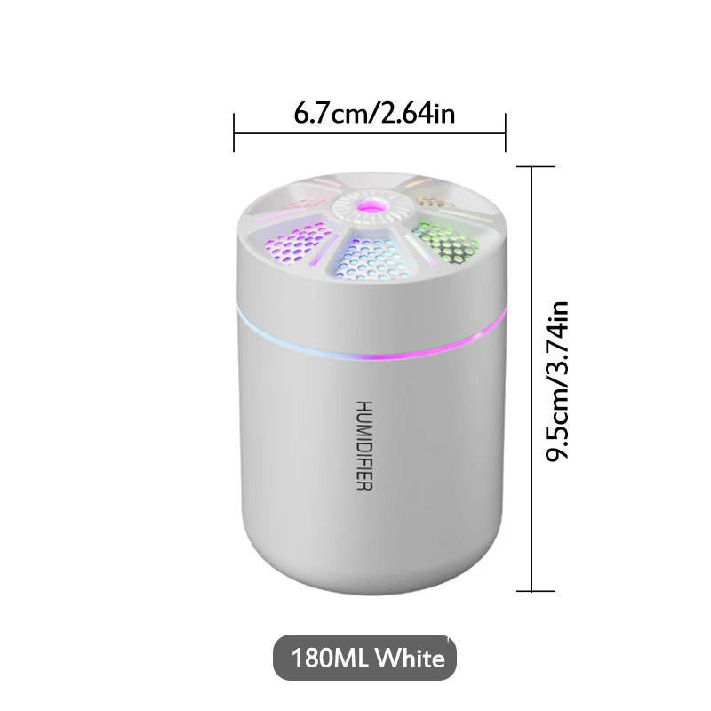 Humidificateur ultrasonique 5V USB 180ml, brumisateur, diffuseur d'arôme de voiture, purificateur d'huile essentielle avec lampe d'ambiance RGB, bricolage, plus frais d'air