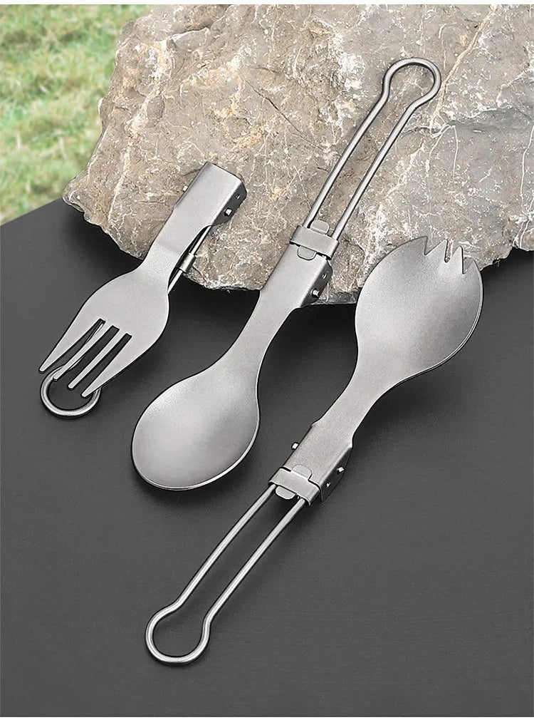 Cuillère à salade pliable en titane, cuillère à salade légère et portable pour le camping en plein air, la randonnée, le sac à dos, les voyages