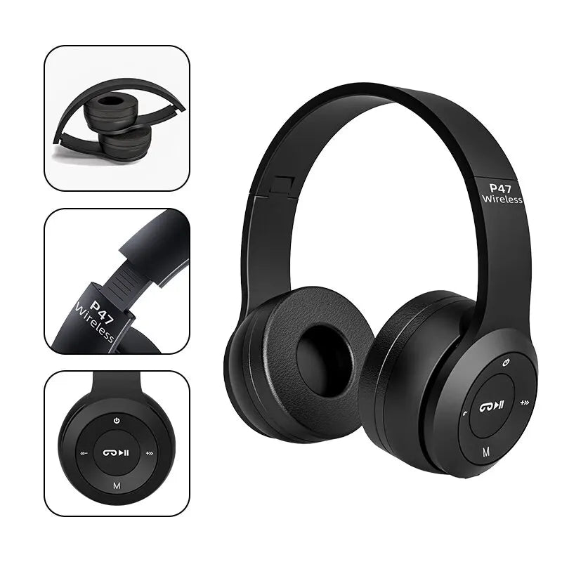 P47 Bluetooth 5.0 Wireless Headphones, Foldable, Hi-Fi Stereo Bass for Music, Gaming, for Kids Girls, for Smartphone
