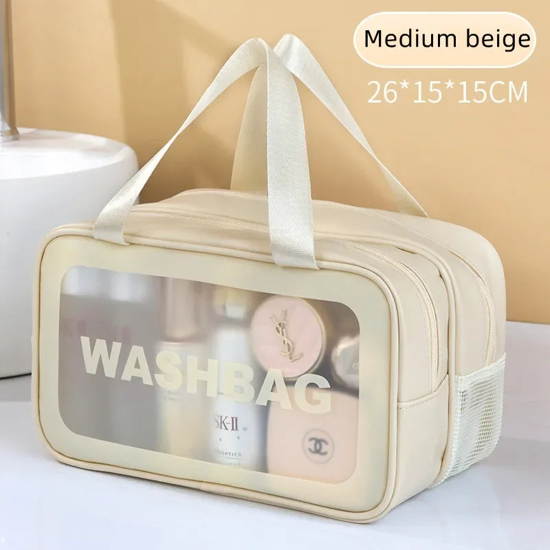 Sac de Maquillage PU Transparent — Séparation Sèche-Humide Voyage & Fitness