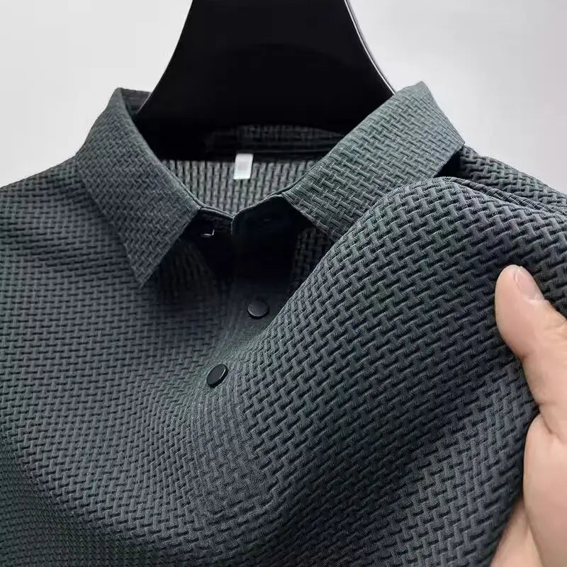 Summer New Men's Lapel Hollow Short-sleeved Polo T-Shirt Ice Silk Breathable Business Fashion Male T-Shirt Brand Clothing