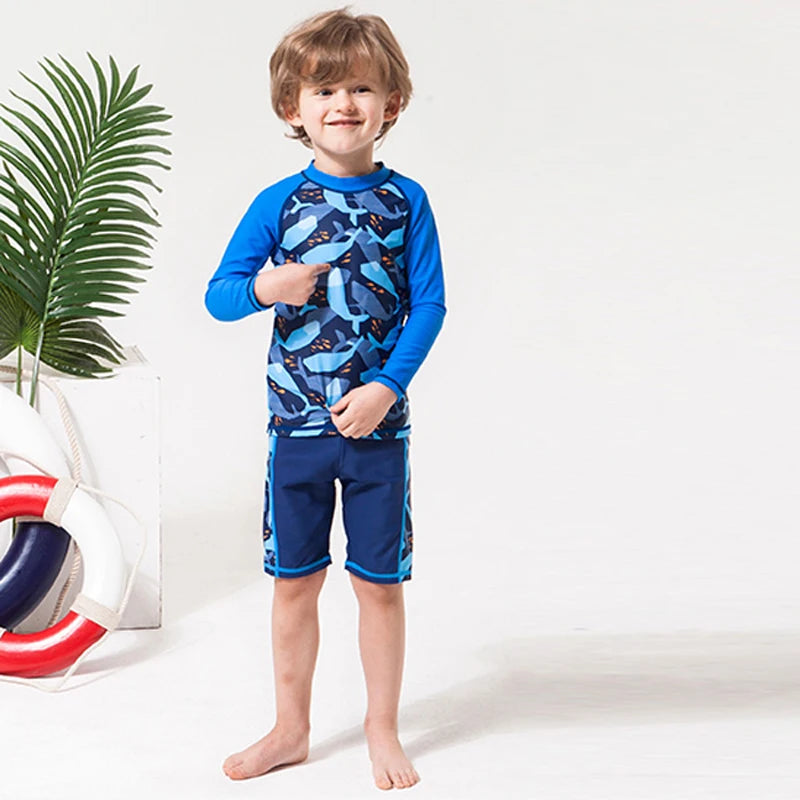 2025 garçons maillot de bain deux pièces ensemble 3 à 4 5 6 7 8 9 10 11 12 ans enfant en bas âge requin imprimé Infantil à manches longues enfants maillots de bain