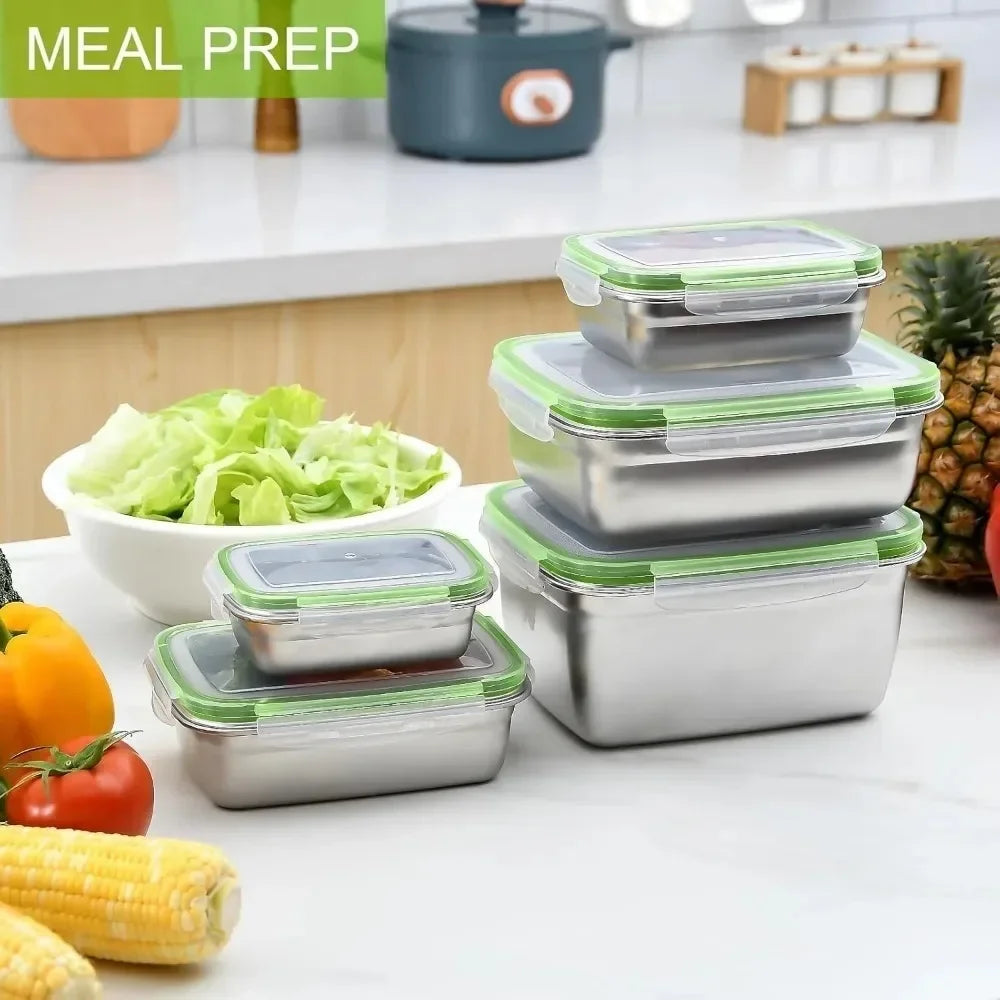 Food Grade 304 Stainless Steel Bento Box, Lunch Box, Food Storage Container, Leak-Proof Silicone Lid, Dishwasher Safe, 1/3 pieces