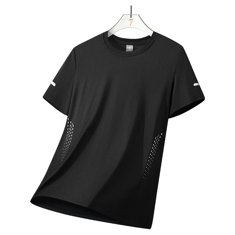 CHRLCK hommes course séchage rapide T-shirts respirant randonnée pêche T-shirts élasticité douce Sports de plein air chemise courte été