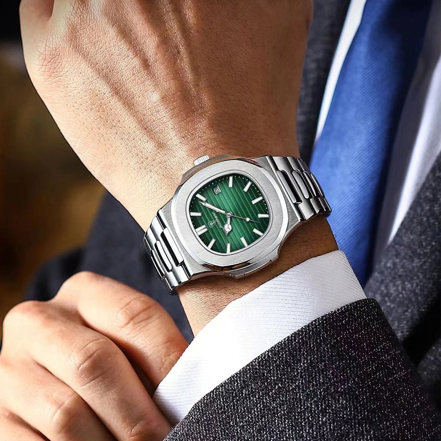 POEDAGAR Fashion Square Men's Luminous Waterproof Stainless Steel Wristwatch Men's Watch Date Quartz Business Men's Watches Reloj