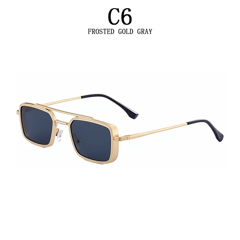 Lunettes de soleil carrées Steampunk hommes et femmes — punk, rétro, mode, vintage, 2025