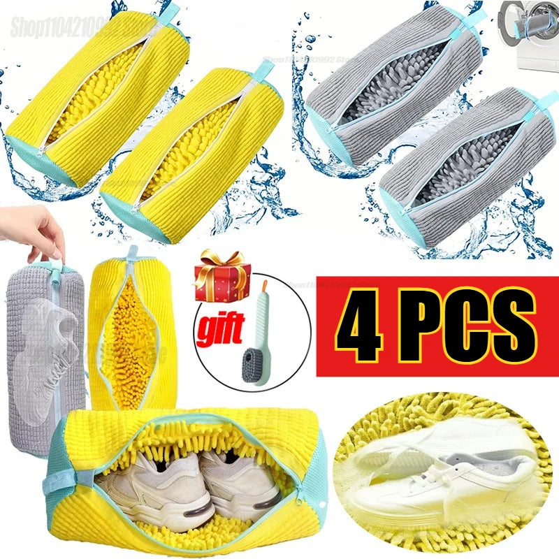 Sacs à linge, sac pour Machine à laver les chaussures, avec fermeture éclair, avec riche peluches à l'intérieur, parfait pour les baskets et les chaussures décontractées