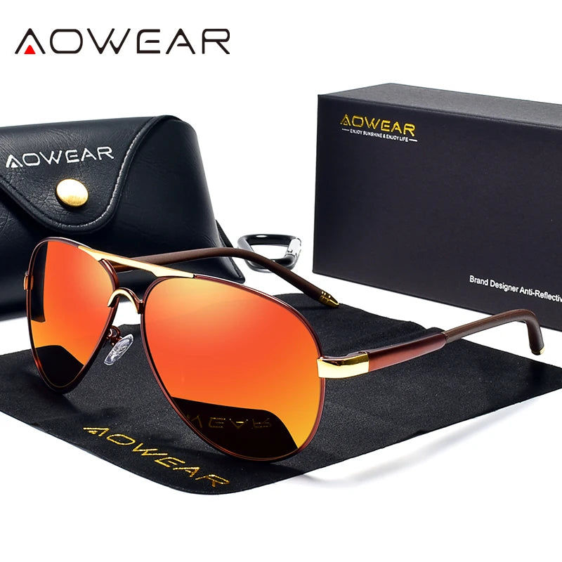 Lunettes de soleil aviation pour hommes — miroir polarisé, pilote HD, conduite, UV400