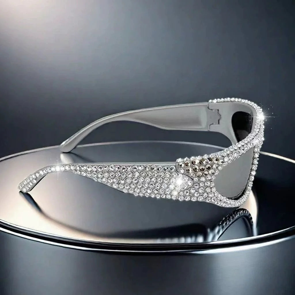 Y2k Full Rhinestone Super Shiny Silver Sunglasses Exaggerated Dense Diamond Bling Shades for Sparkle Party Sunglasses
