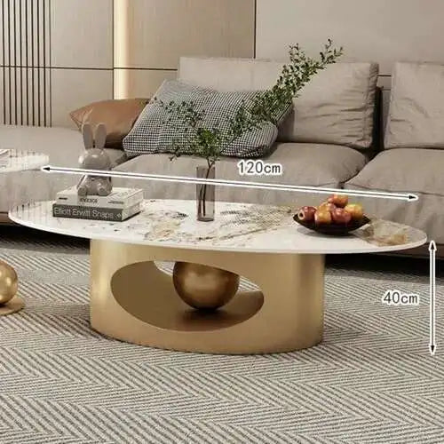 Tables basses modernes effet marbre — pieds métal blanc, table d'appoint ovale, nordique, salon, meubles