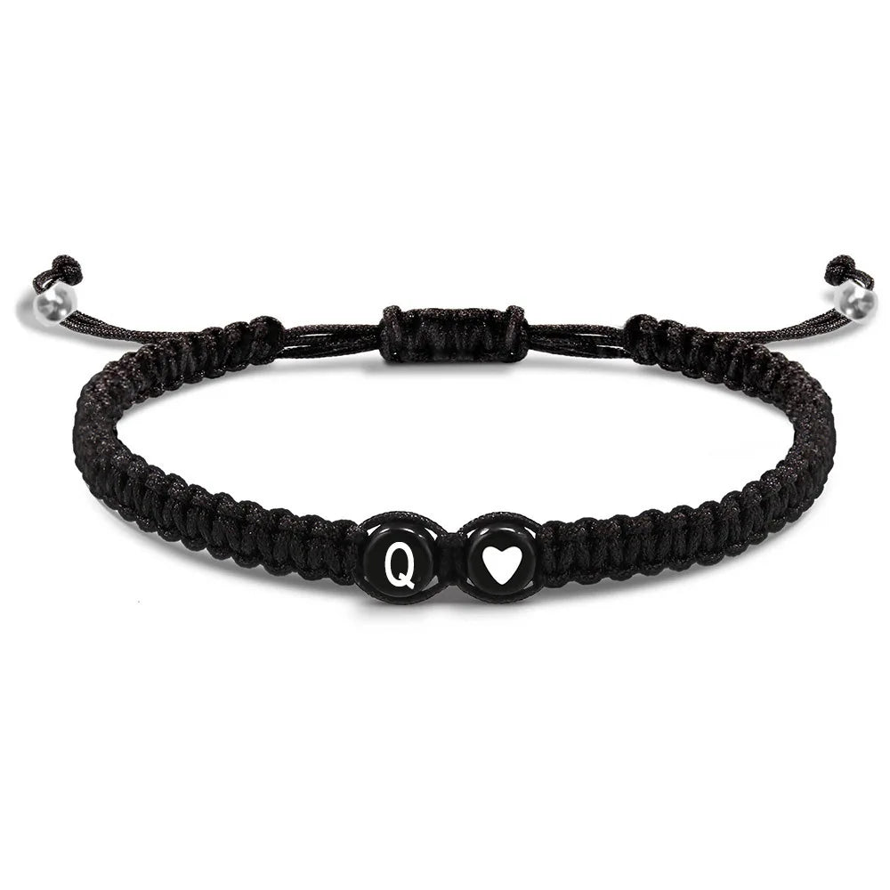 Pulseras de 26 letras iniciales en forma de corazón, hechas a mano, ajustables, de la A a la Z, trenzadas, para mujeres, hombres, amistad, joyería, regalos