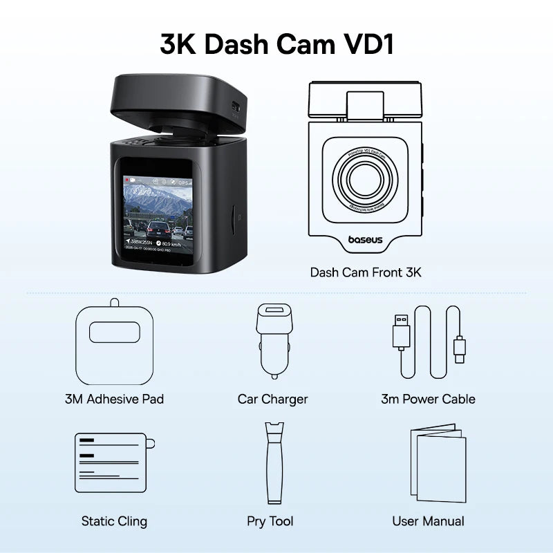 Baseus 3K Dash Cam VD1 cámara delantera y trasera HD GPS integrado Galileo supercondensador coche DVR cámara de coche grabadora Soporte de estacionamiento 24H