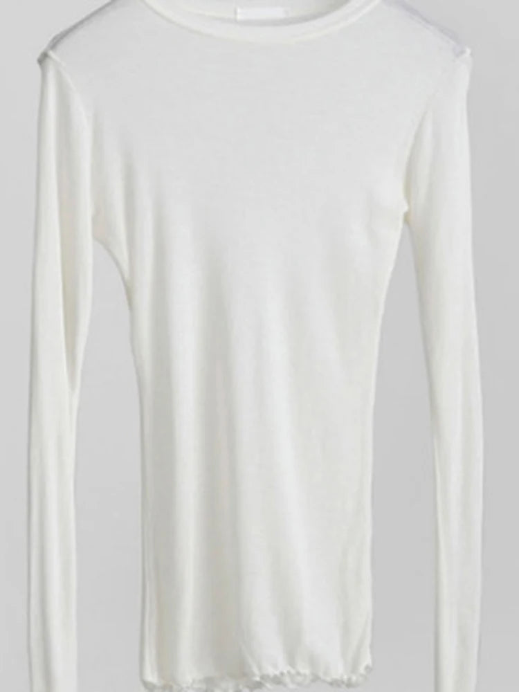 Camiseta básica de manga larga de alta calidad, elástica, fina y transparente para mujer, informal y sexy